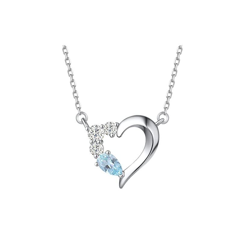 アクアマリンネックレス 3月誕生石 ハートネックレス プラチナ シルバー アクセサリー プレゼント