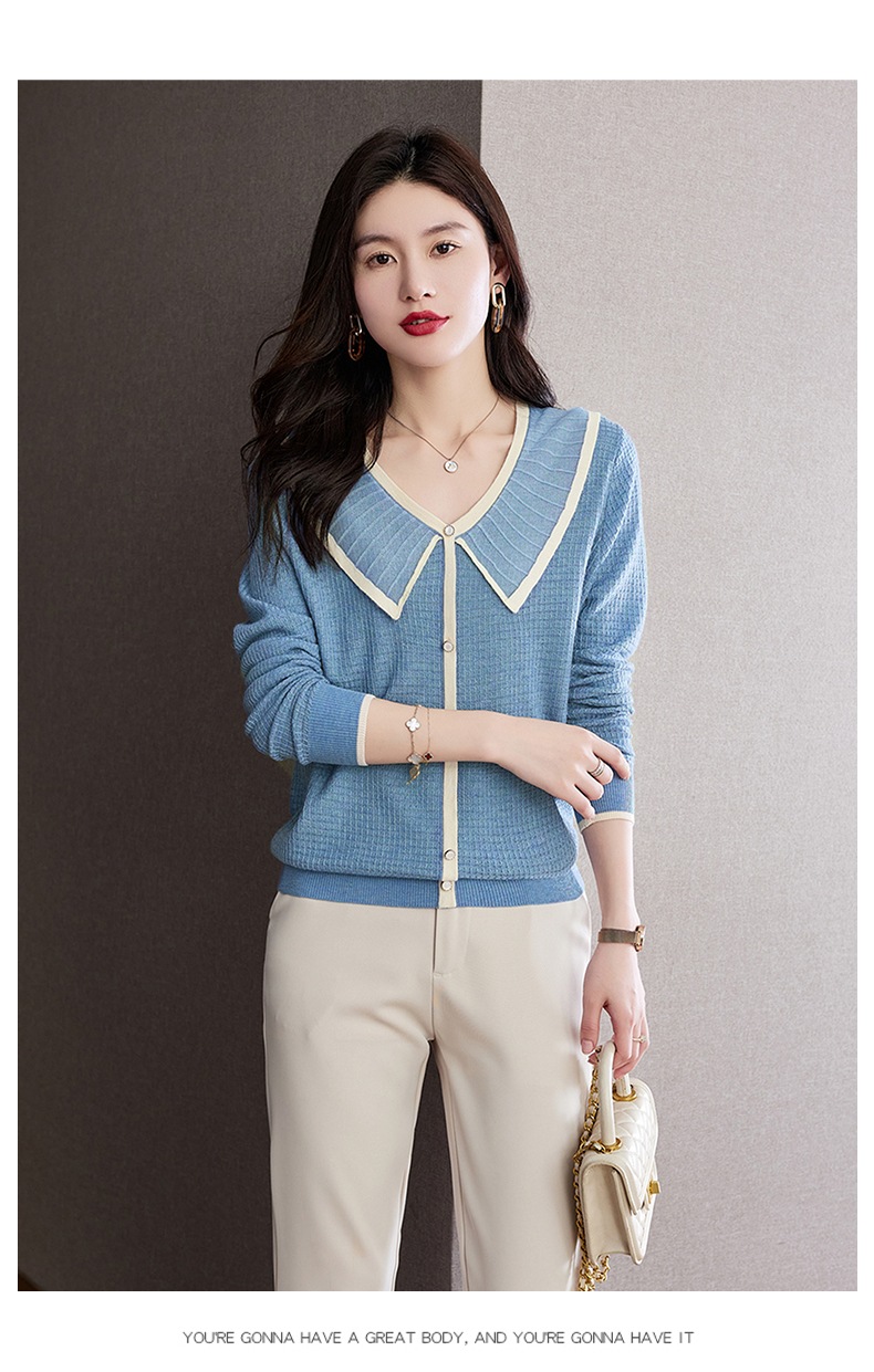 春 エレガント V ネック プルオーバー ニット シャツ 長袖 カバートップ 女性 ブルー ベージュ ブラック M L XL XXL トップス 袖あり かわいい 大人可愛い きれいめ シンプル