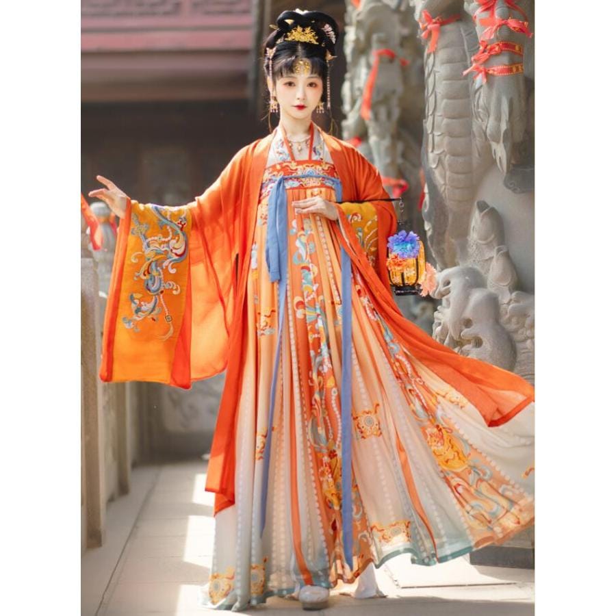 お姫様 漢服 チャイナドレス 華やか オレンジ系 可愛い チャイナ服 レディース 大人 中国 古代 宮廷 お姫様 皇后 貴妃 中華コスプレ衣裳 華流 コスチューム チャ
