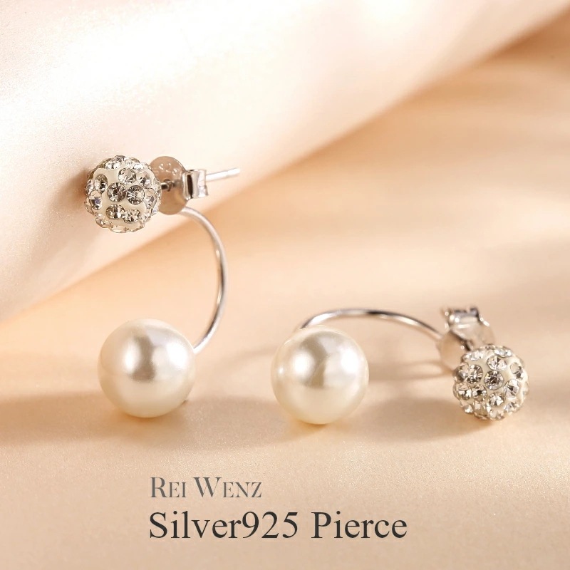 【高品質Silver925】ピアス バックキャッチ パール ママスーツ スワロフスキー パヴェボール クリスタル 一粒 シンプル レディース ブランド プレゼント 人気