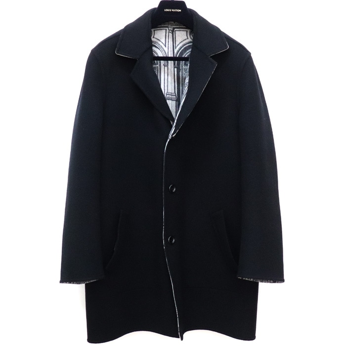LOUIS VUITTON ルイ・ヴィトン モノグラム アーキテクチャ ジャカード リバーシブル ピーコート コート ブラック グレー 1A9AJ5 42 ユニセックス 中古 美品 148,500円