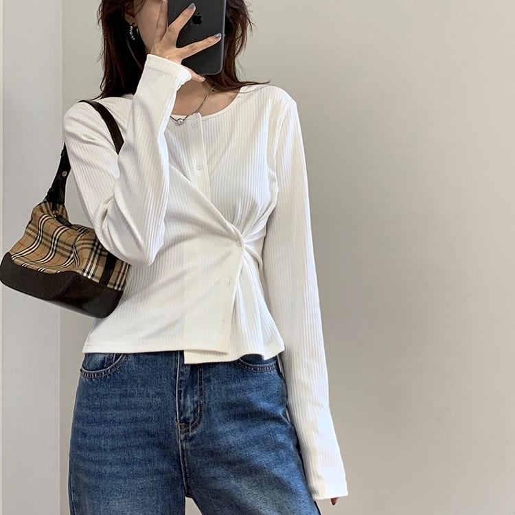 5color レディース リブカーディガン 変形デザイン 2way カットソー ツイスト