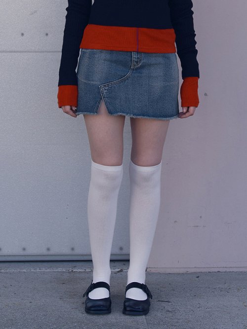 ZIPPER POINT DENIM MINI SKIRT