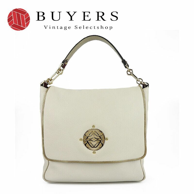 中古 LOEWE ロエベ 374.96.623 マイア セミショルダーバッグ アナグラム ゴールド金具 オフホワイト レザー 革 HANDBAG レディース 肩掛け【中古】