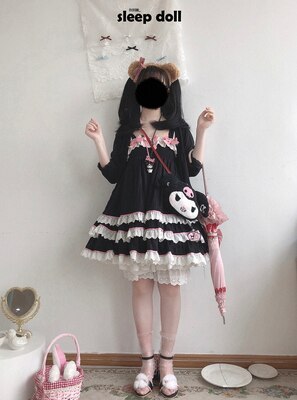 ニューサマーガールブラックロリータボウタイドレスパンクスウィートプレッピースタイ