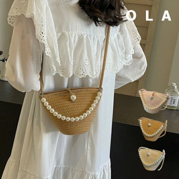 【20点セット】かごバッグ ショルダーバッグ レディース 小さめ 斜め掛け 夏 編みバッグ 手提げバッグ パール付バッグ ミニバッグ カバン 鞄 夏バッグ サマーバッグ ミニサイズ かご 小さい ショ