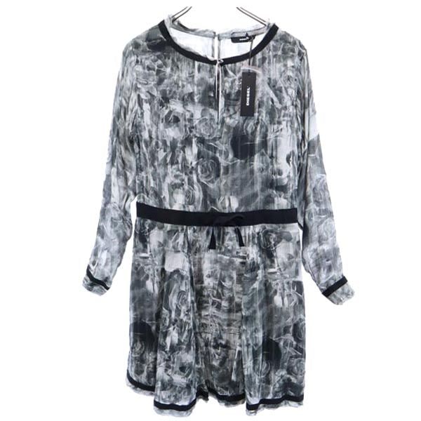 未使用 総柄 長袖 ワンピース S 黒系 レディース