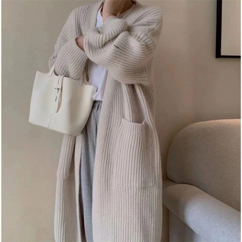 ニットトップス 　ロング丈　セーター カジュアル　ゆったり　レトロ　アウター　春秋今っぽシアーシャツ カーディガン ベーシックニット カシミヤタッチ ベーシックニット カーディガン