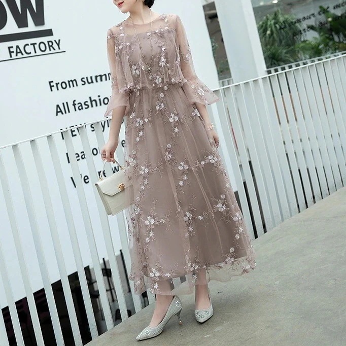 輝いて気 パーティー 結婚式 ワンピース フォーマル 大きいサイズ レース ロング レディース 体型カバー 成人式 同窓会 謝恩会 デートワンピース