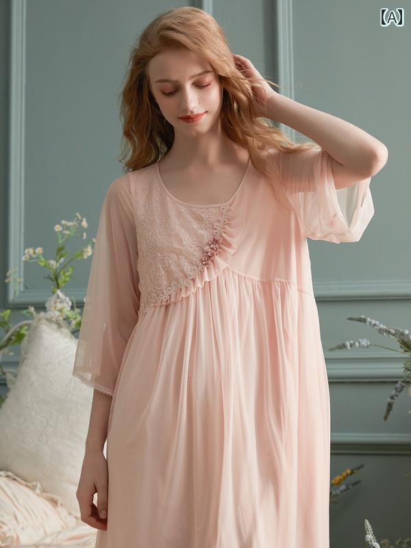 ネグリジェ パジャマ レディース 宮廷風 七分袖 レース ワンピース ドレス 透け感 上品 華奢 ルーム ナイト ホームウェア 5,866円