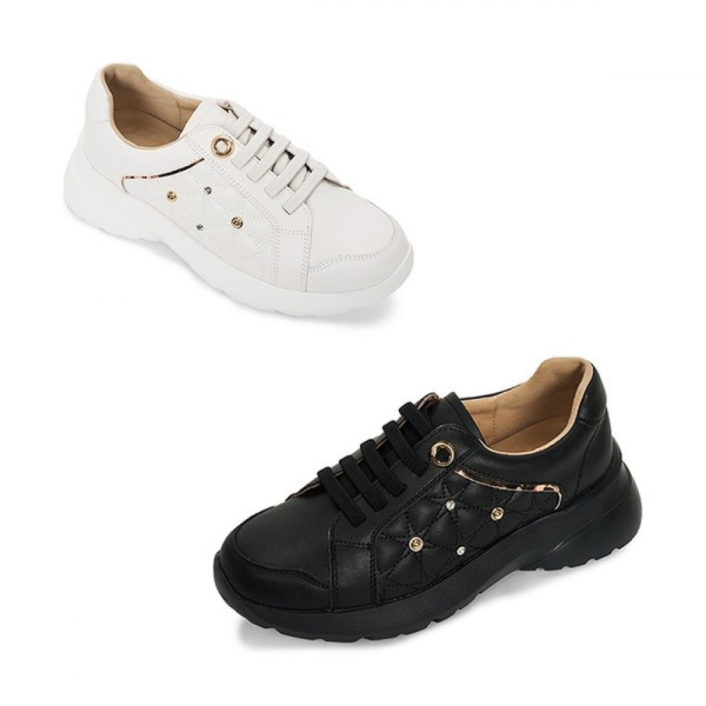 [Mook] レディースバーボン牛革スタッドスニーカー2色