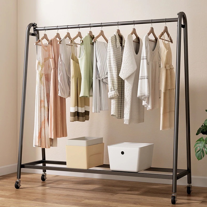 寝室や家庭用の床置き物干しラック モバイルシングルポール屋内シンプル収納バルコニー物干しラック