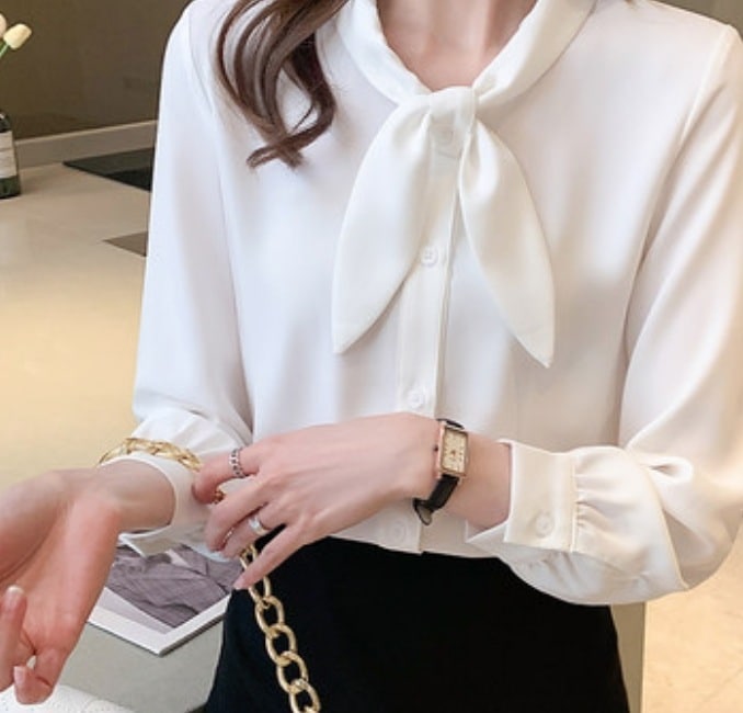トップス デート かわいい 大人可愛い きれいめ シンプル カジュアル 大人 上品 おしゃれ お洒落 ブラウス シフォン ボウタイ リボン 無地 オフィス 通勤 ママ ２XL ピンク ブルー 韓国