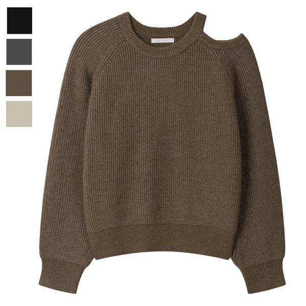 女性ベロスショルダートリムラウンドニットSGW-KN-Q095-モカブラウン