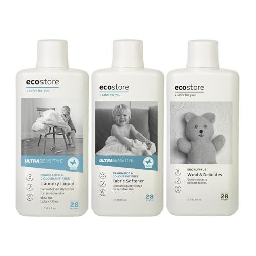 ecostore(エコストア) ランドリーキット 洗濯洗剤 柔軟剤 おしゃれ着洗剤 セット ランドリーキッド 【無香料】 1L ファブリックソフナー 【無香料】 1L デリケート&ウールウォッシュ 1