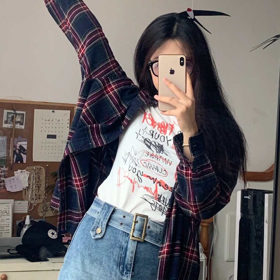 レトロ チェック シャツ レディース 長袖 アウター ゆったり アメリカン ミドル丈 学生 シャツ トップス レディース おしゃれ236