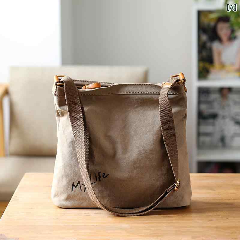 レディース　バッグ　カジュアル Xiaosheng Youmisen 女性用 クロス ボディ キャンバス バッグ 革 夏 文学 レトロ ショルダーバッグ