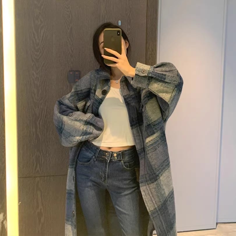 レディース コート ブルゾン アウター 上着 チェックコート ウールロングコート ロングコート ミディアム ロング 襟付き ワイド オーバーサイズ かわいい カジュアル おしゃれ かっこいい