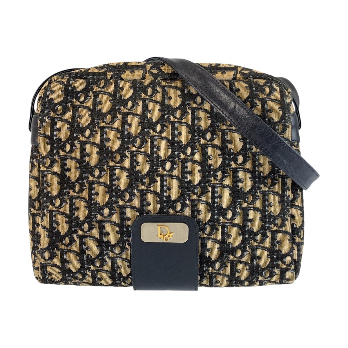 美品 トロッター ネイビー ベージュ キャンバス/レザー ショルダーバッグ レディース 600702
