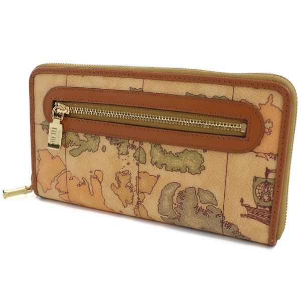 財布 ラウンドファスナー 長財布 小銭入れ付 W028 6000 ベージュ系/マルチカラー 地図柄