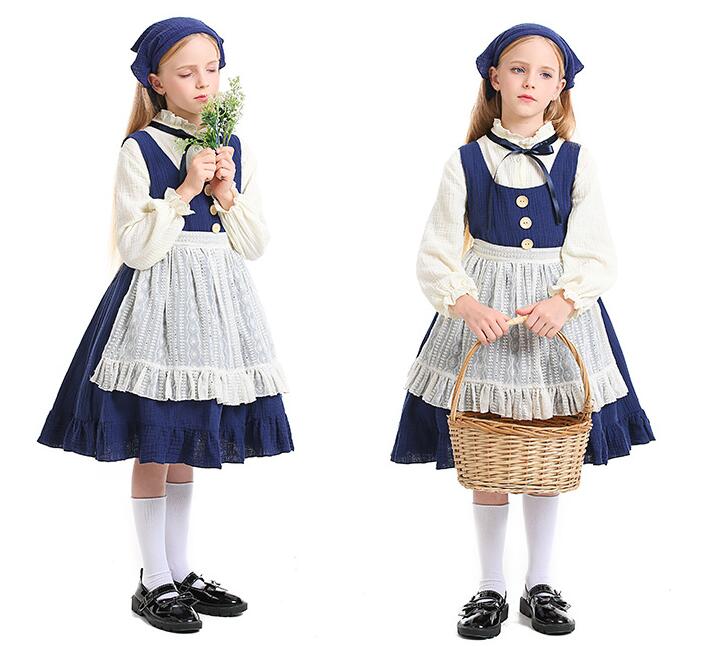 キッズ長袖ワンピース 子供コスチューム 子供メイド服 ロリータワンピース 甘ロリータ ロング丈ワンピース 女の子 可愛いコスチューム 森の妖精 シンデレラガールズ ゴスロリ コスプレ衣装 ハロウィン衣