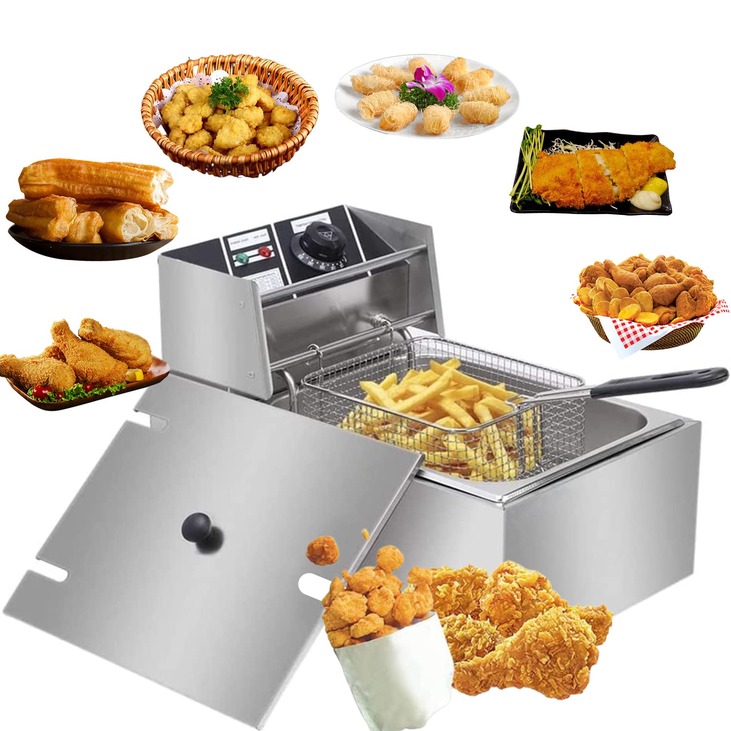 Kakimes 電気フライヤー 業務用/家庭用 4L 卓上フライヤー 揚げ物器 ミニフライヤー 温度調節 小型 電気 ミニフライヤー pse認証付き 電気フライヤー 揚げ物 家庭用フライヤー 業務用フ