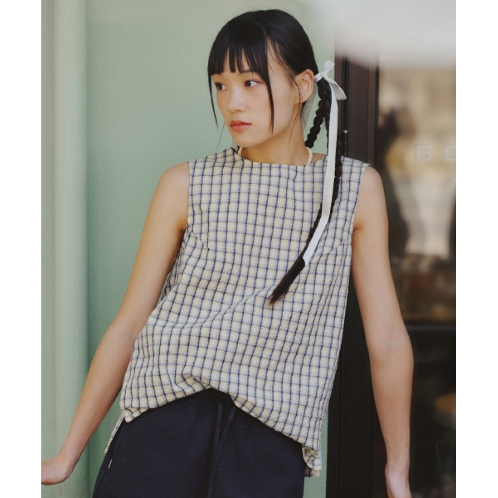 COVERNAT 女性用カバーナット X ボマーケットチェックスリーブレスブラウスブルー