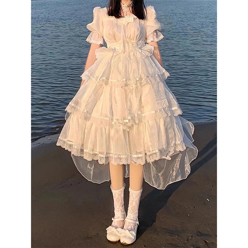 ドレス半袖opロリータプリンセスドレスウェディングカラーセグメントロリータドレス