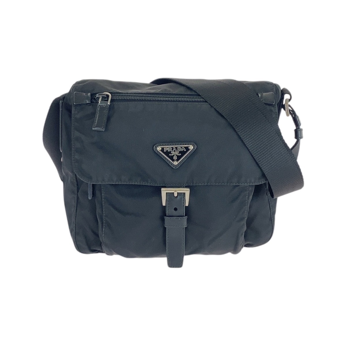 美品 テスート 三角ロゴプレート ブラック 黒 シルバー金具 ナイロン ショルダーバッグ メッセンジャーバッグ メンズ 501960