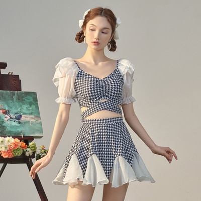 水着 ビキニ スイムウェア タンキニ セパレート 体系カバー 二の腕カバー 半袖 ハイウエスト セット 上下セット 2点セット ツーピース かわいい 大人可愛い きれいめ セクシー sexy シンプル