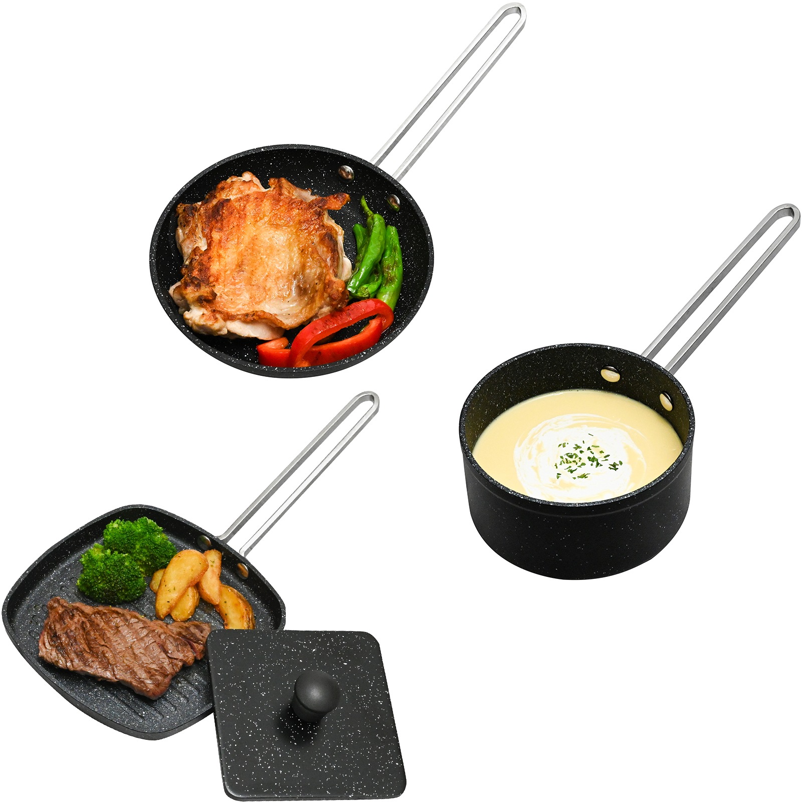 クッカー 3点セット フライパン セット グリルパン 鍋 ホットサンド 軽量 ガス 直火 ハロゲン 対応 オーブン 料理器具 一人暮らし 新生活 アウトドア キャンプ BBQ…