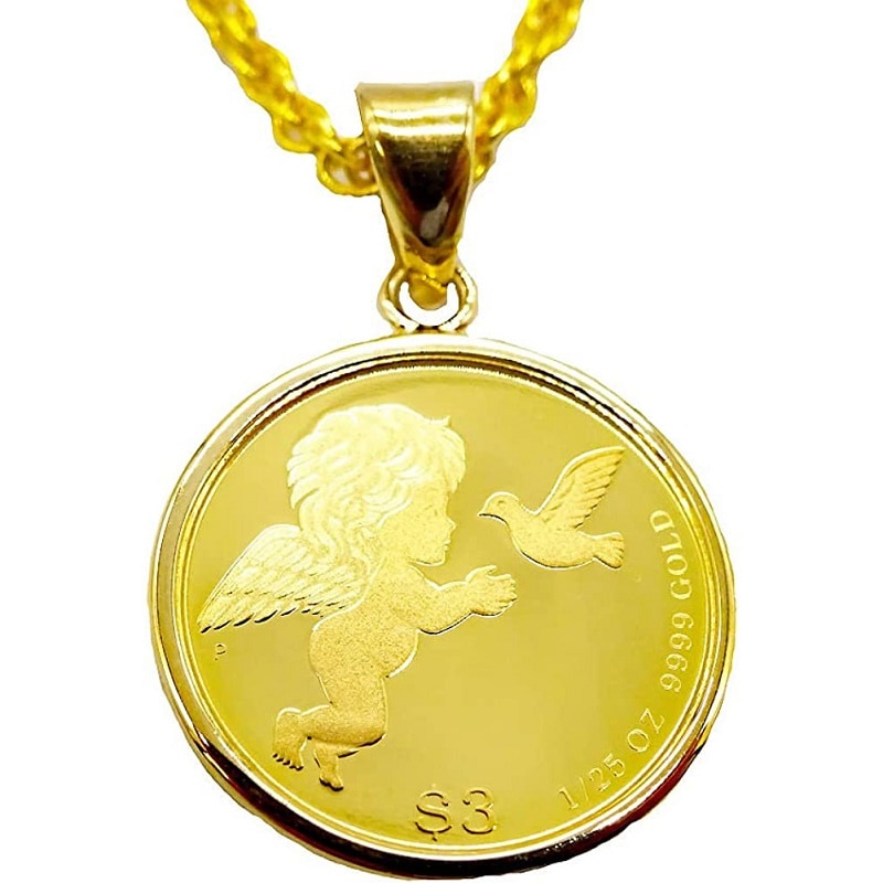 純金 K24 コイン ツバルエンジェル 1/25oz QUEEN ELIZABETH2 2022年 最後の肖像 リバーシブルコインペンダントジュエリー