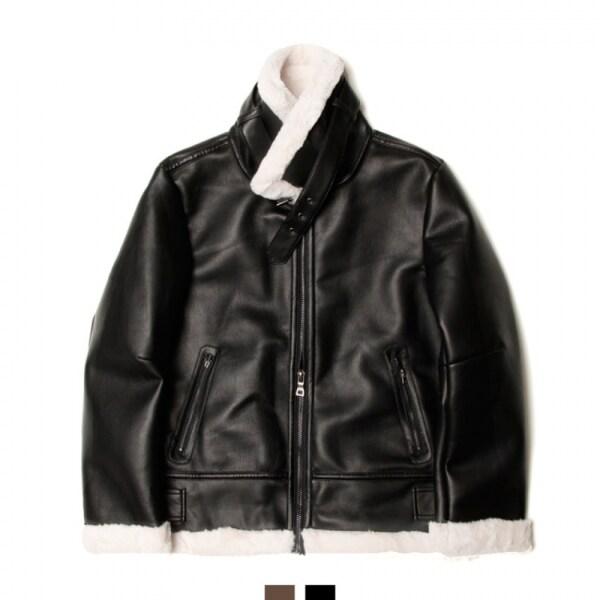 メンズ冬フリース起毛カラーレザージップアップジャンパー DMES-JUW-STS14244340