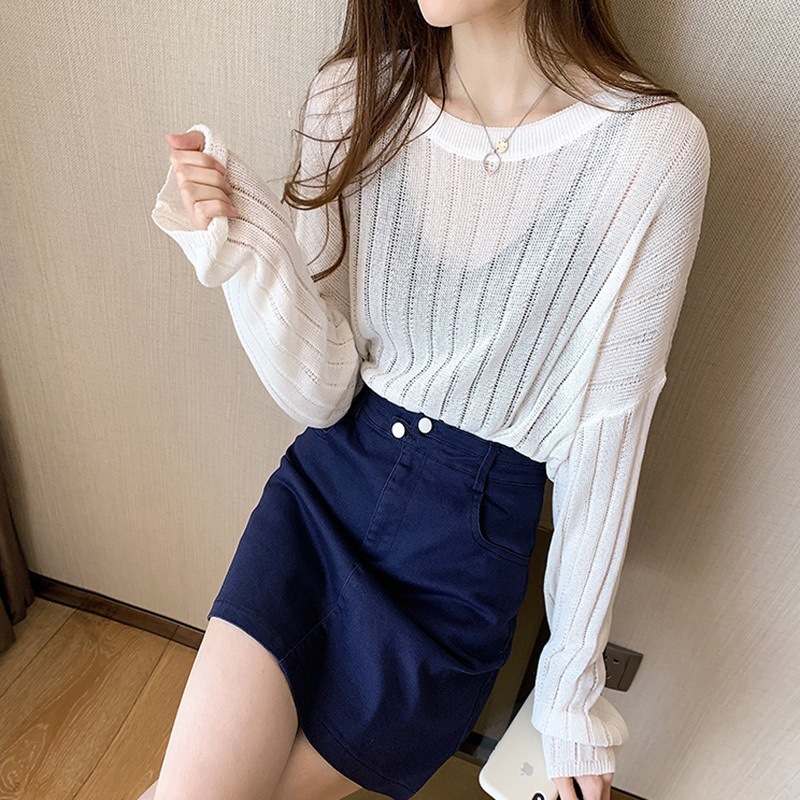３色 トップス カットソー ニット セーター プルオーバー レディース 夏 春 秋 きれいめ 長袖 ゆったり 長袖 ホルンスリーブ 萌袖 ベルスリーブ Uネック ラウンドネック フレア セミフレア ス