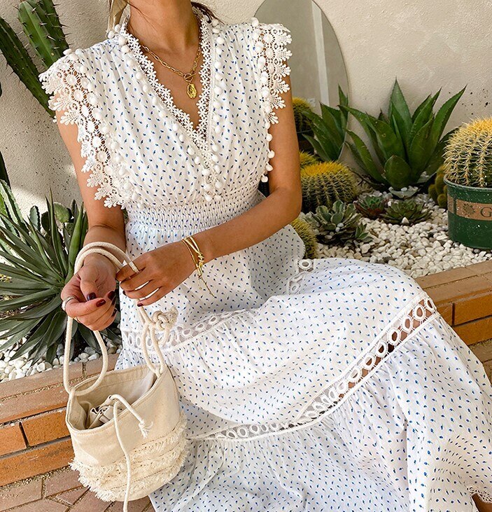 レトロ風 ワンピース 夏 きれいめ ロング aライン ティアード フレンチスリーブ Vネック フレア レース 刺繍 ウエストマーク ハイウエスト S M L ゆったり ゆる かわいい 大人可愛い シン