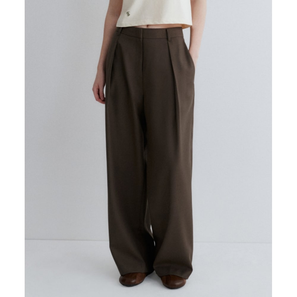 SUARE レディース (レディース) ウールワンタックワイドスラックスブラウン 10,507円