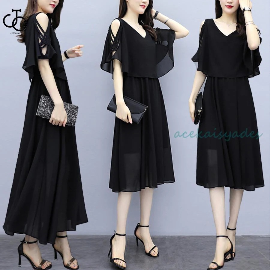 ワンピース レディース シフォンワンピース 夏 半袖 マキシワンピース Vネック 肩あき ロング丈 オシャレ 体型カバー 大きいサイズ 大人