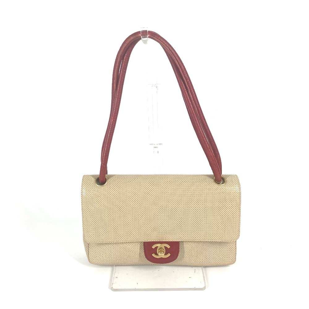 ショルダーバッグ CC ココマーク パンチング 肩掛け カバン バイカラー レザー ベージュ