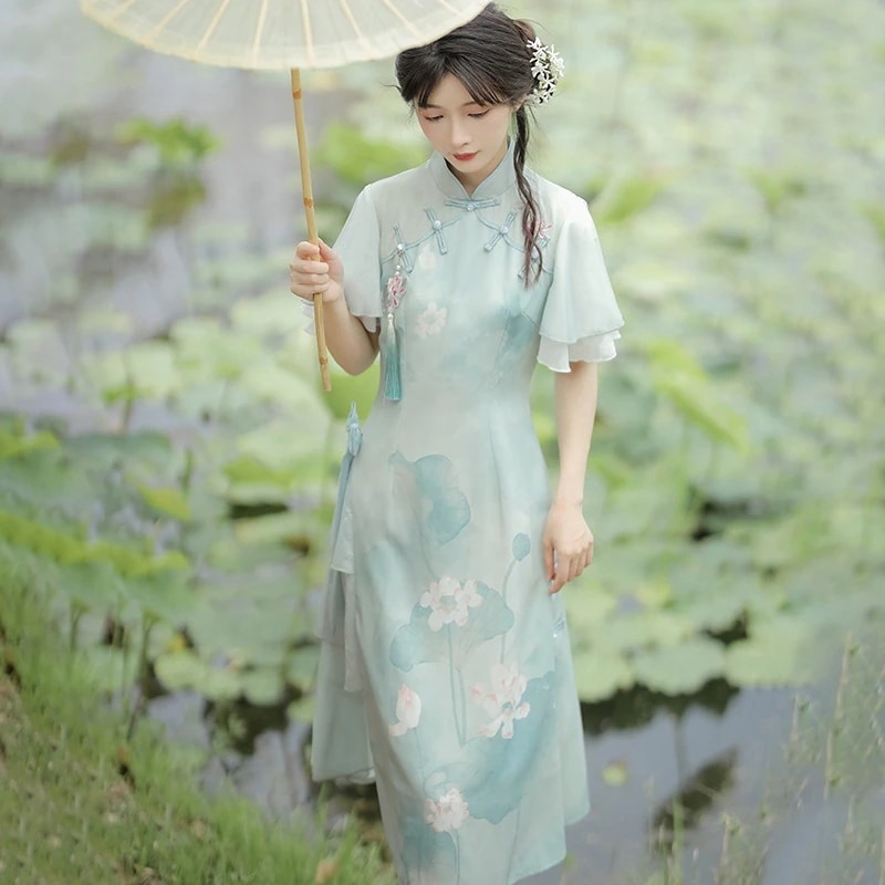 2024新作 青荷 半袖 中国風ロリータ 改良チャイナドレス メイド服 ロリータ コスプレ 夏 ロリータ ワンピース 可愛 ドレス 制服