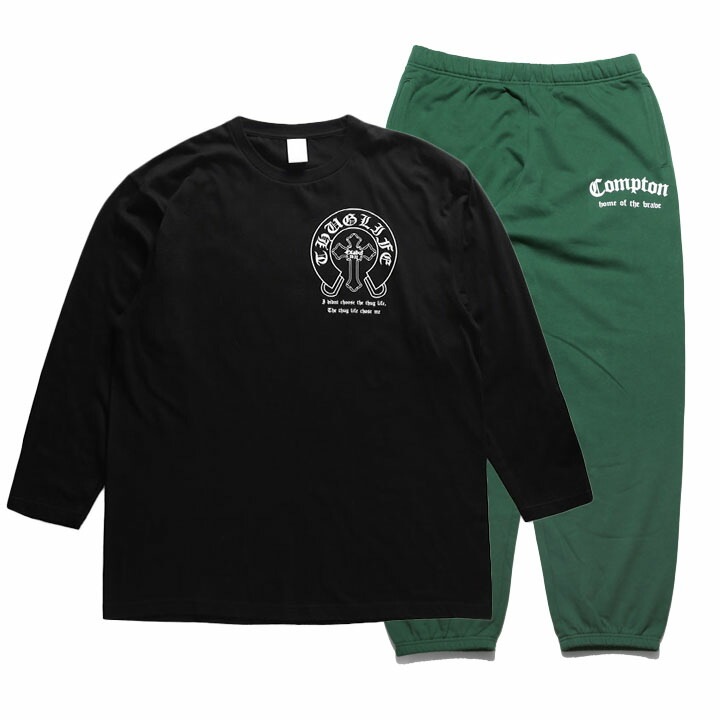 ACE FLAG 上下セット 長袖 ブランド スケボー メンズ 春秋冬用 黒 大きいサイズ エースフラッグ セットアップ ロンT スウェットパンツ 2Pac 馬蹄