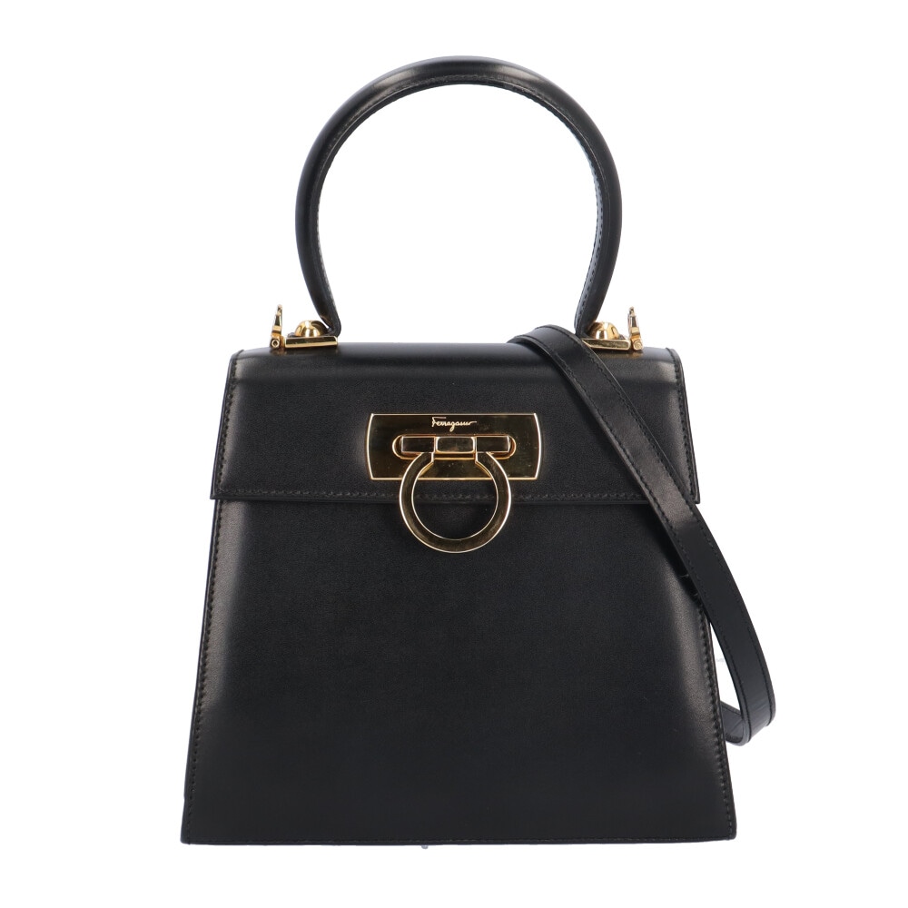 サルヴァトーレフェラガモ ガンチーニ ショルダーバッグ レザー 212193 ブラック Salvatore Ferragamo 中古
