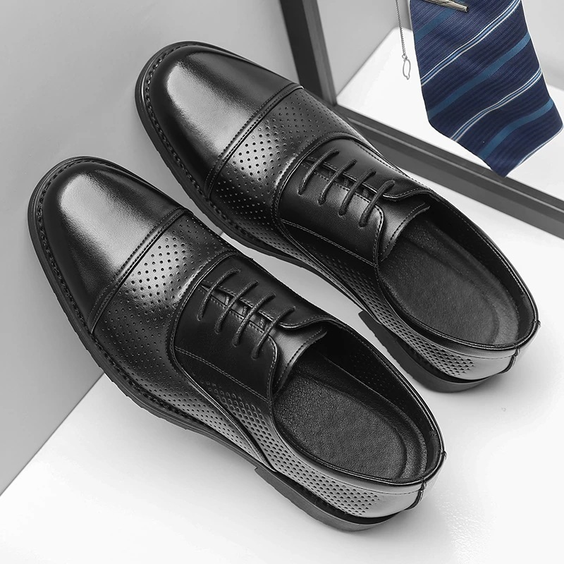 フォーマルビジネスレザーシューズメンズソフトソール3ジョイントメンズブラック中空カジュアルメンズシューズ英国スクエアトゥシューズ 5,760円