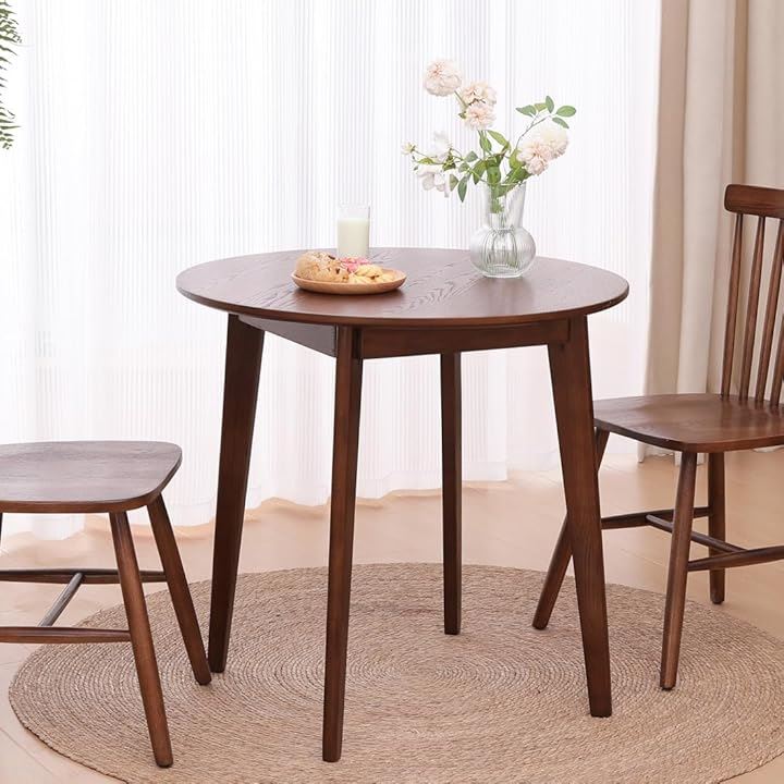 ダイニングテーブル 丸テーブル 円形 アメリカオークウッド 無垢材 木製 人気 ラウンドテーブル 2～4人用(ブラウン, 直径80cm)