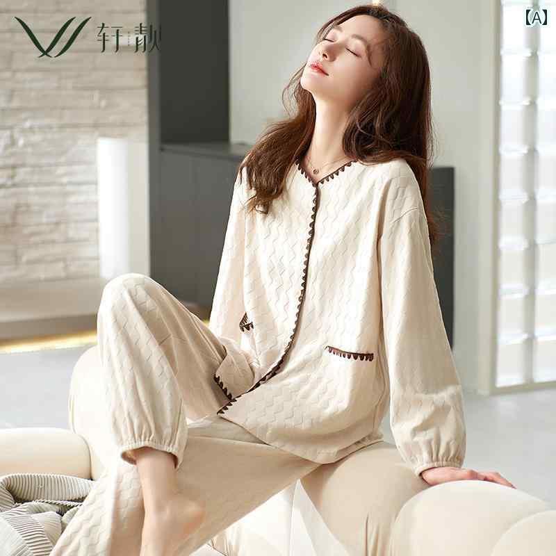 玄 良 パジャマ 女性 春秋 綿 長袖 2025新 スタイル 着用 高級 ホームウェア 大きいサイズ スーツ