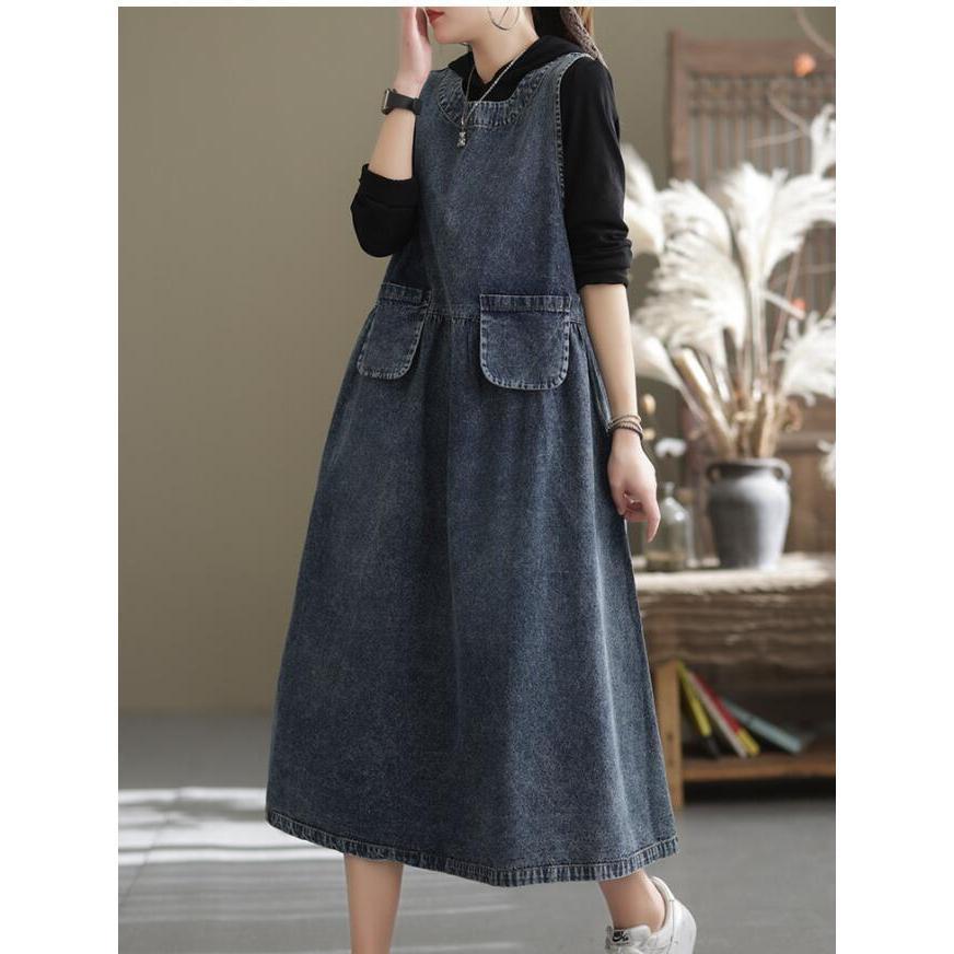 サロペット デニム ワンピース レディース 春 夏 スカート カジュアル オールインワン サロペットスカート ロング ジャンパースカート 大きいサイズ