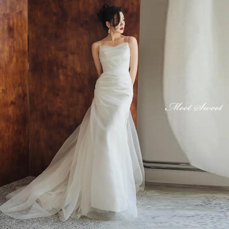 ウェディングドレス ウエディングドレス 二次会 結婚式 前撮り ブライダル ロングドレス 花嫁 スレンダードレス マーメイドドレス 白 キャミソール ファスナー