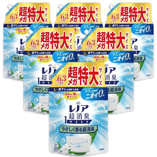 レノア Lenor 超消臭1WEEK 柔軟剤 やさしく香る超消臭 フレッシュソープ 詰め替え 2,060mL×6袋 [大容量] [ケース品]