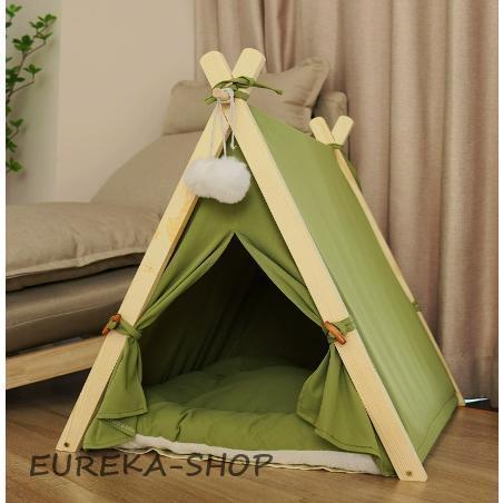 ティピーテント 猫 キャット 犬 ハウス 新品/第1弾キャンペーンペット用 ウサギ ふわふわのクッション付き 犬小屋 ペットベッド ドッグ ペットハウス ベッド 木製