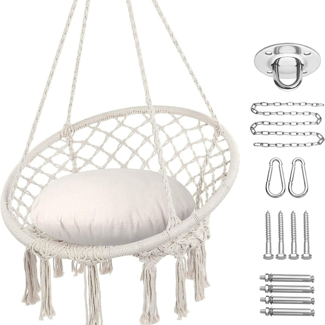 ノルディックスタイルの屋内吊り椅子コットンロープブレードインシングハンギングバスケットタッセルスイングアウトドアレイジーベッド工場販売