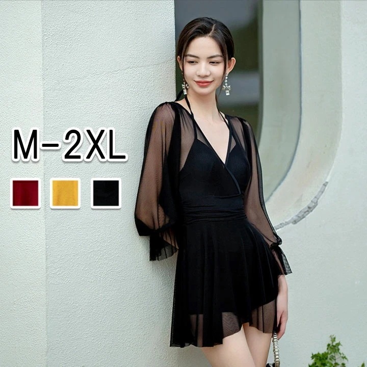 【急速出荷!】超目玉 水着 レディース シンプル ワンピース 長袖 可愛い Vネック 20代 30代 体型カバー おしゃれ 背露出 大きいサイズ 露出控え 黒 オールインワン ママ水着 40代 オトナ